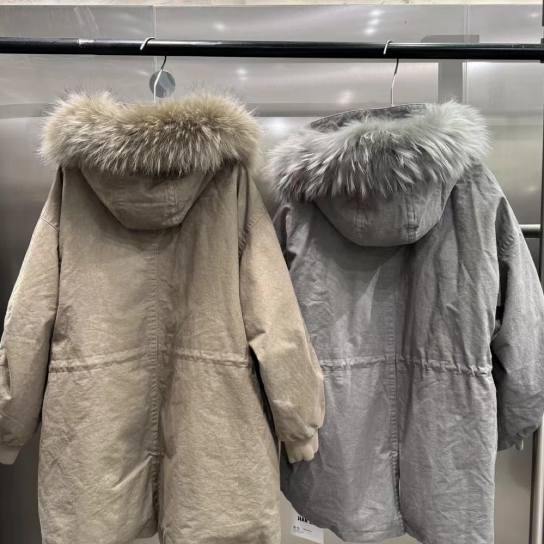 中长款连帽可拆卸大毛领宽松显瘦加绒加厚派克服