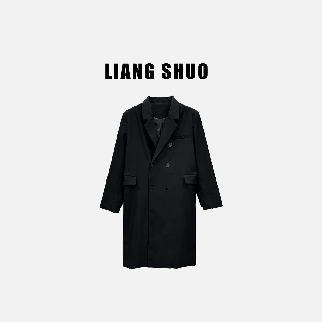 LIANG SHUO 春秋垫肩西装中长款外套长袖开衩百搭休闲气质简约