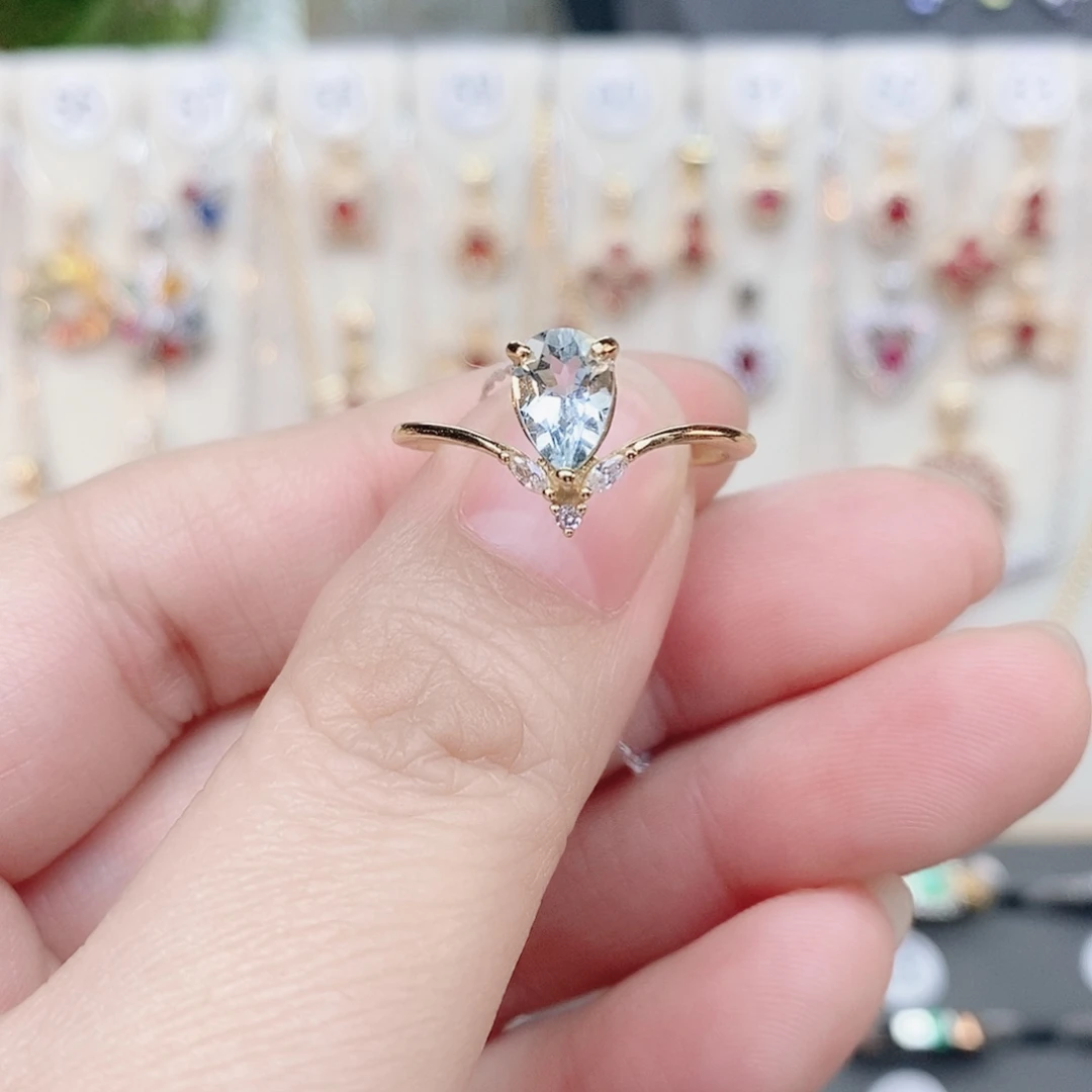 海蓝宝石戒指银S925镶嵌