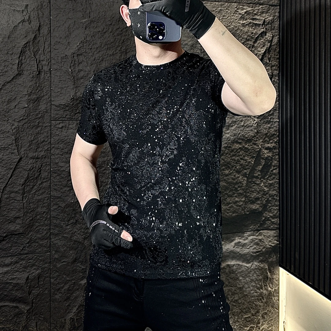 2025时尚潮流轻奢百搭薄款夏季修身男士圆领半袖2520