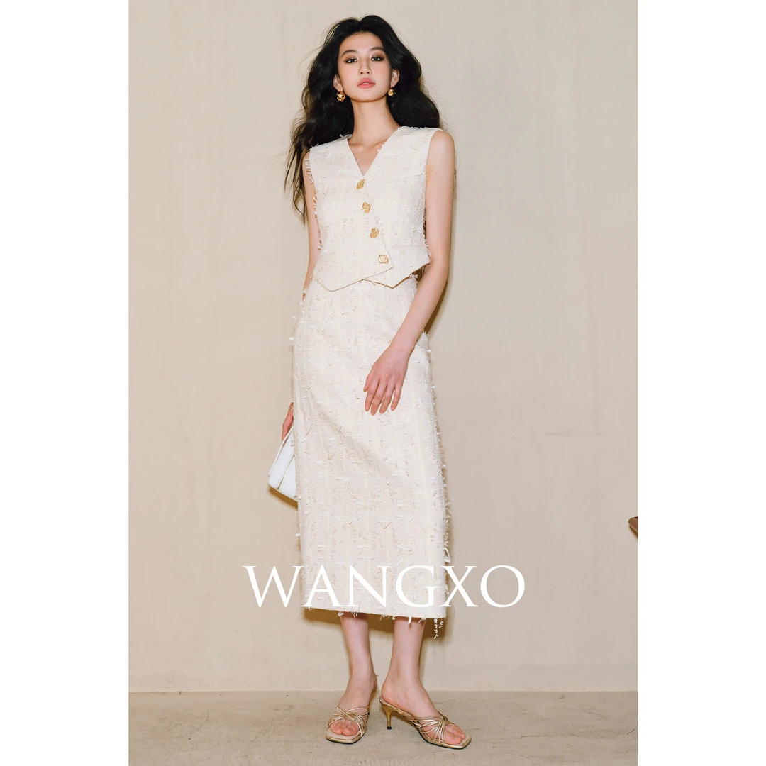 WANGXO 【裙子套装】V领无袖马甲+半身裙香风套装  230851S-1