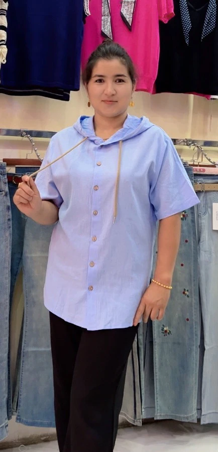美式夏季连帽抽绳简约时尚纯色休闲亚麻男士短袖衬衫