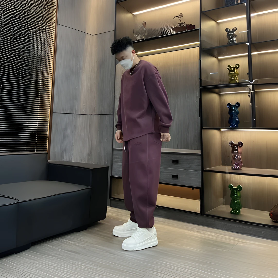 『小宇』xy-7228春夏常规款宽松微弯刀哈伦裤阔版卫衣松弛感套装