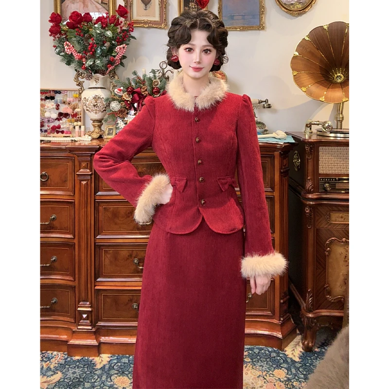 一生罗曼【暖暖新年】法式冬季红色订婚结婚保暖羽绒上衣外套Y5866