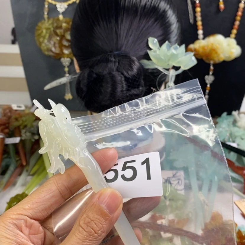 【闪购商品】岫玉发饰合金风***心