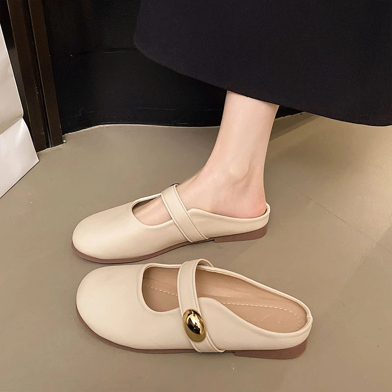 法式平底包头半拖鞋女夏外穿2025新款温柔晚晚风单鞋玛丽珍凉拖鞋
