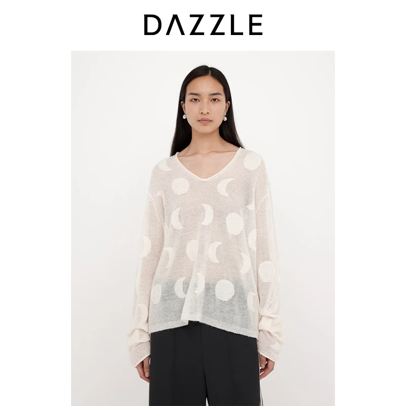 DAZZLE 地素毛衣2025年春季白色毛织长袖2J1E446