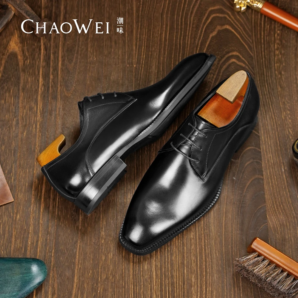 欧版英伦风男士方头皮鞋休闲德比鞋简约时尚男鞋系带皮鞋24B-K73