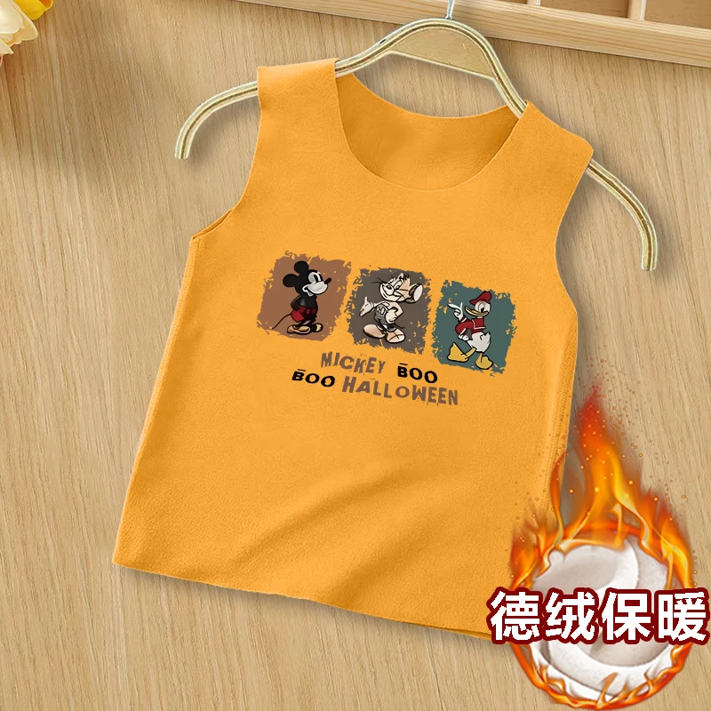 儿童秋冬新款德绒保暖背心中小童卡通印花休闲冬天打底童装上衣
