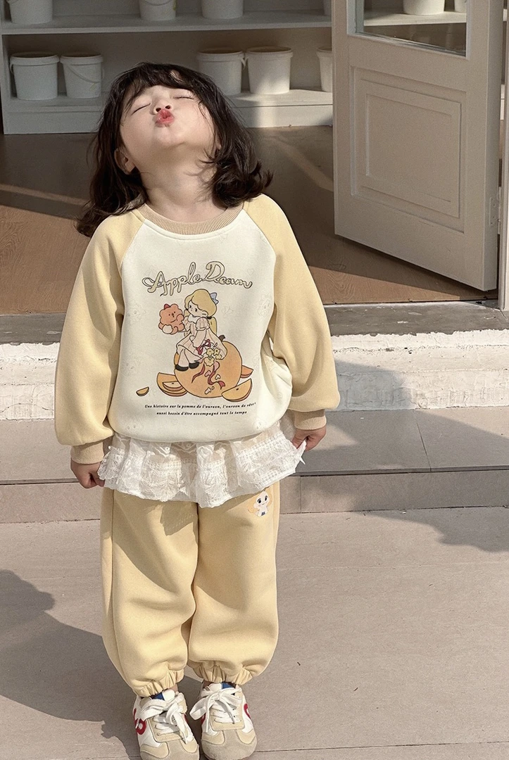 【XTL】2025新春奶黄色白雪公主卫衣卫裤套装61058