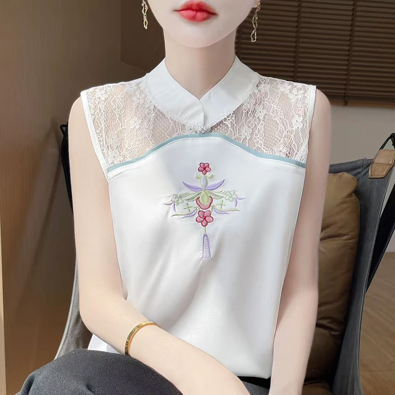 新中式国风刺绣背心女春夏新款大码女装吊带西装洋气打底上衣外穿