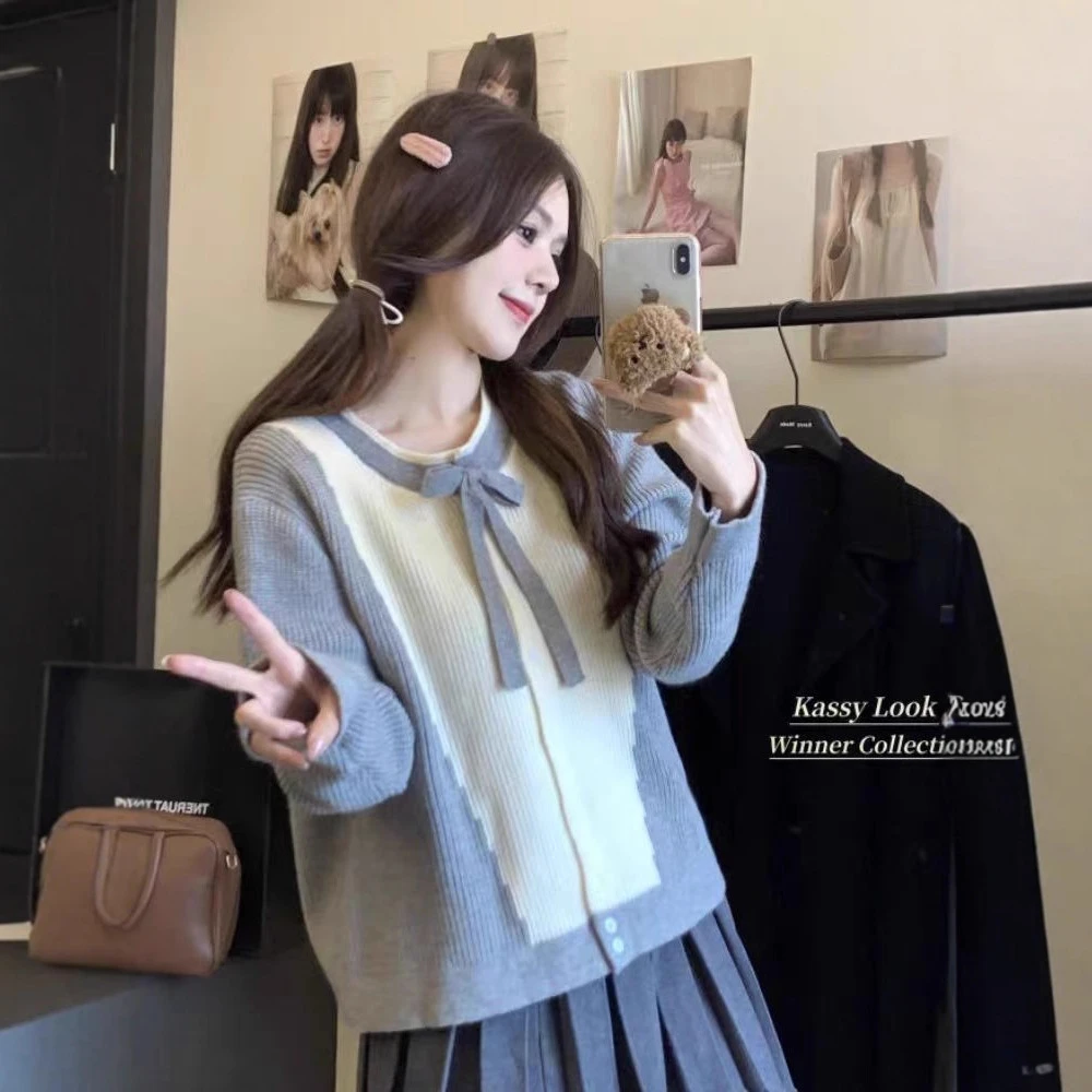 春秋时尚宽松甜美减龄长袖撞色设计感洋气网红2025年春季浅灰深灰