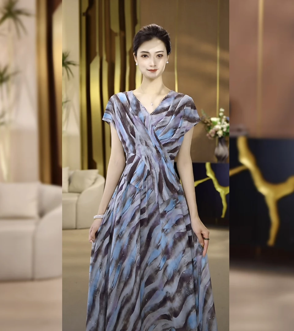 UNIQUE U:US【兰岚】现代艺术撒银水墨晕染压襟连衣裙253283