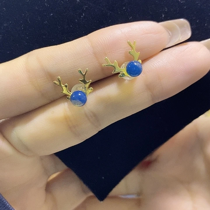 蓝珀银S925镶嵌珠宝奇石多米尼加蓝珀耳钉