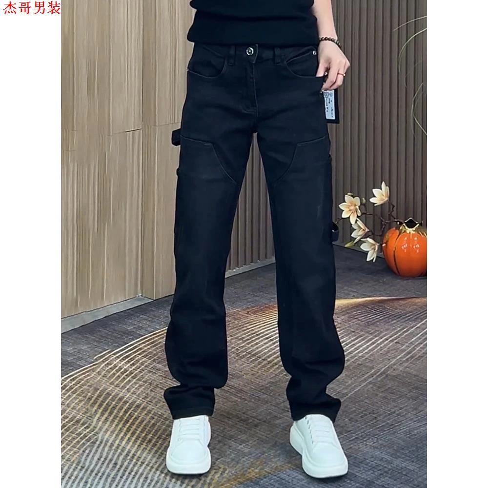 秋冬潮牌美式工装牛仔裤男高档欧货拼接直筒裤轻奢时尚雅痞休闲裤