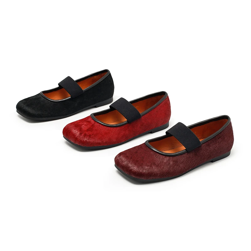 8008-2春季真皮豹纹马毛女鞋圆头浅口软皮软底平底芭蕾舞单鞋女