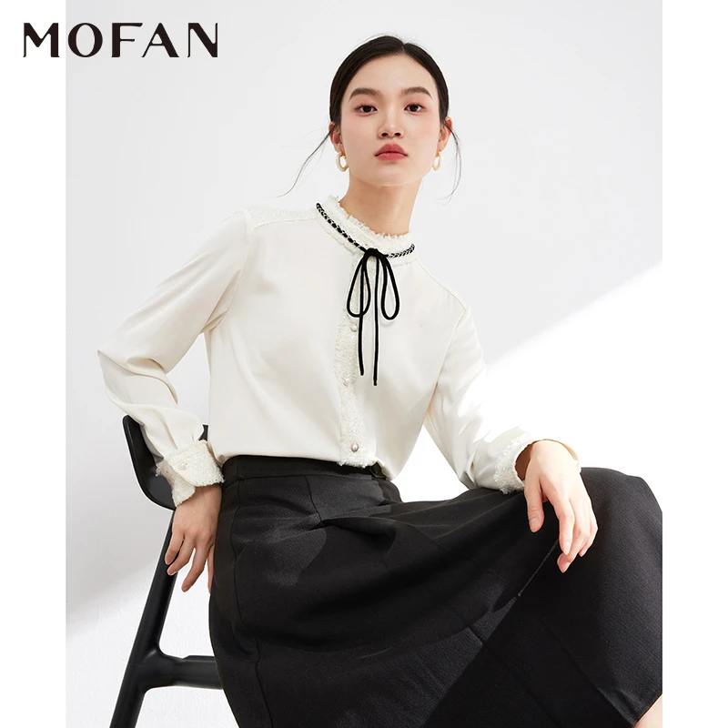 【雅然严选】MOFAN摩凡冬新款象牙白衬衫MDC382766