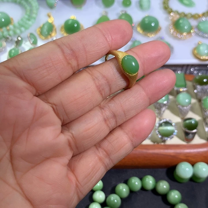 和田玉（碧玉）银S925镶嵌戒指