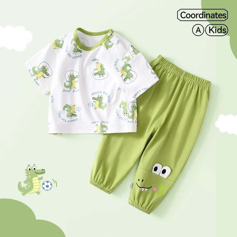 宝宝套装男童夏装薄款女童短袖纯棉T恤夏季防蚊裤长裤家居服套装