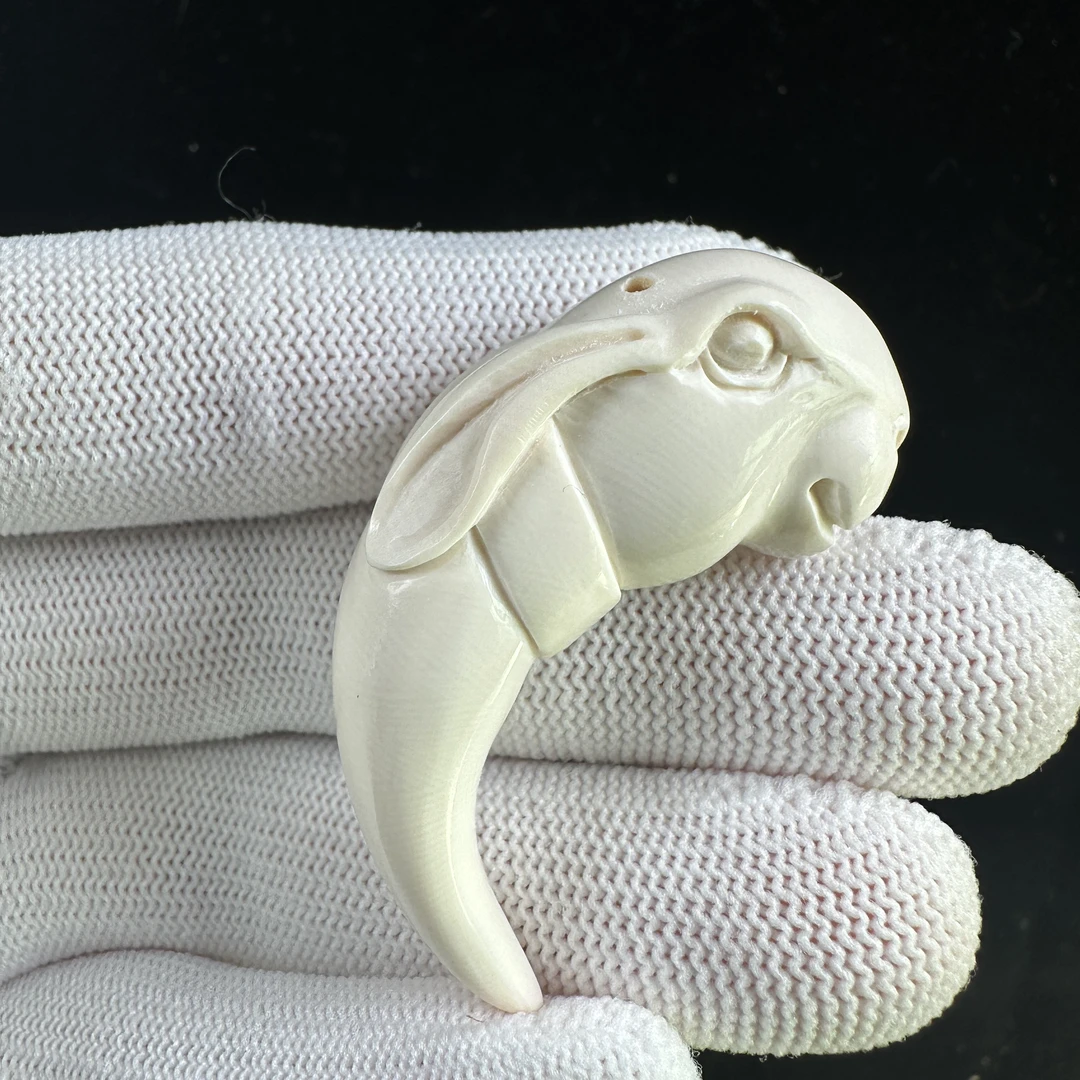 H87-01天然猛犸牙雕刻兔 牙尖 14*47mm支持鉴定 假一罚四