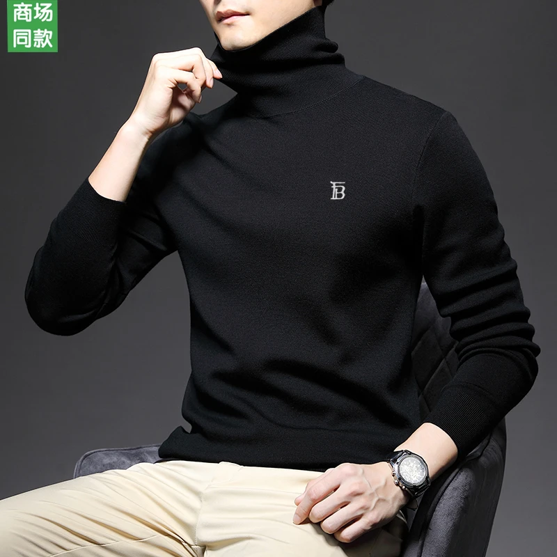 巴家【海外撤柜】冬季男士高端精纺羊绒衫加厚两翻高领羊毛打底衫男