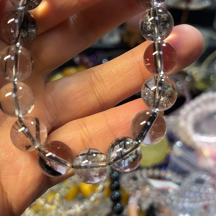 水晶手链未镶嵌天然黑碧玺手串