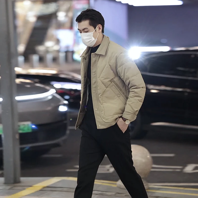 秋冬装男士羽绒服外套潮流韩版帅气轻薄款翻领保暖百搭羽绒衣男