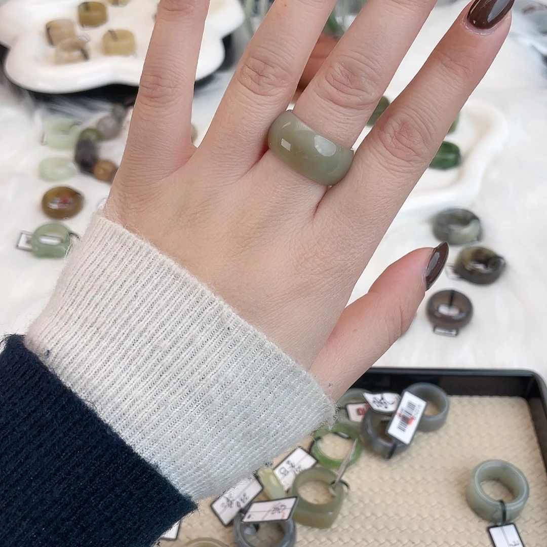 和田玉未镶嵌戒指U94苹果绿一口糖吨吨18.1不退换