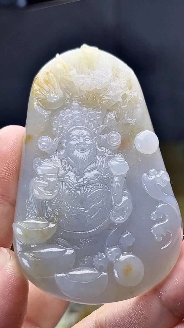 天然缅甸翡翠起冰胶飘黄翡财神毛货买断需抛光尺寸69-44-10
