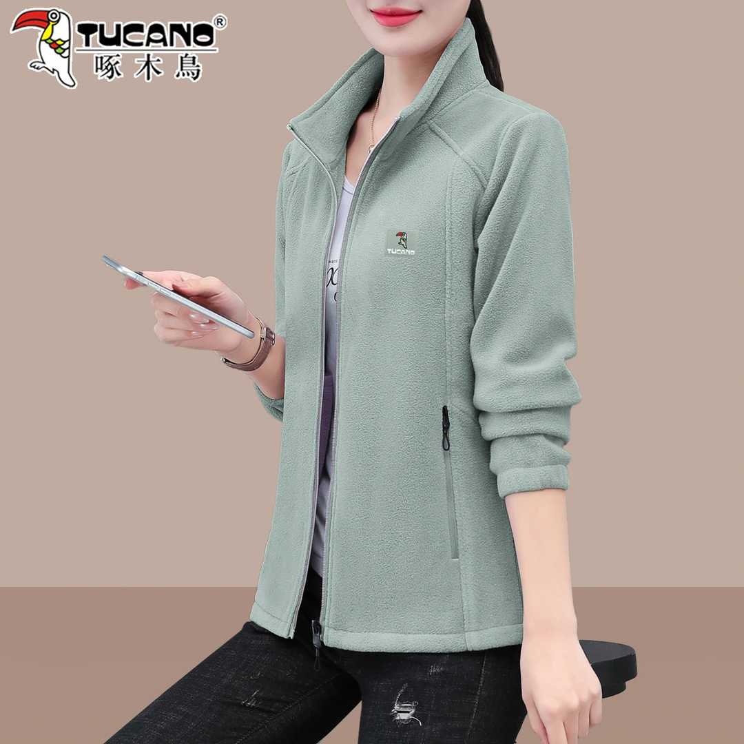 啄木鸟摇粒绒外套女2025新款秋冬立领上衣洋气妈妈装保暖抓绒卫衣