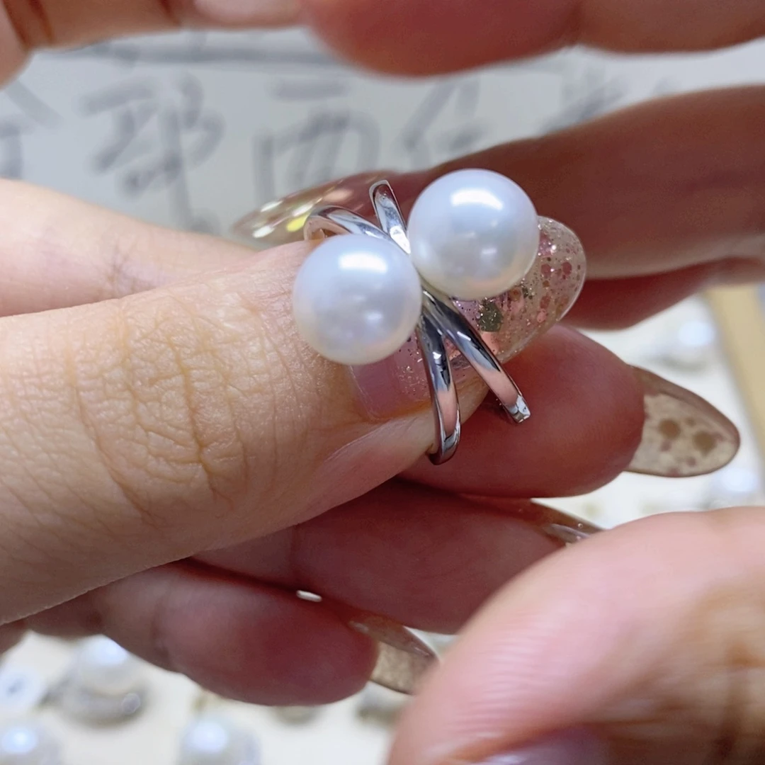 戒指银S925镶嵌淡水珍珠