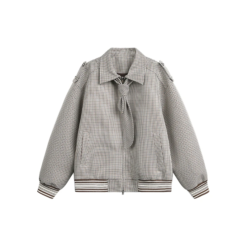 莫狂少年老钱可拆卸领结千鸟格花纹翻领夹克男通勤秋季外套HJ5815