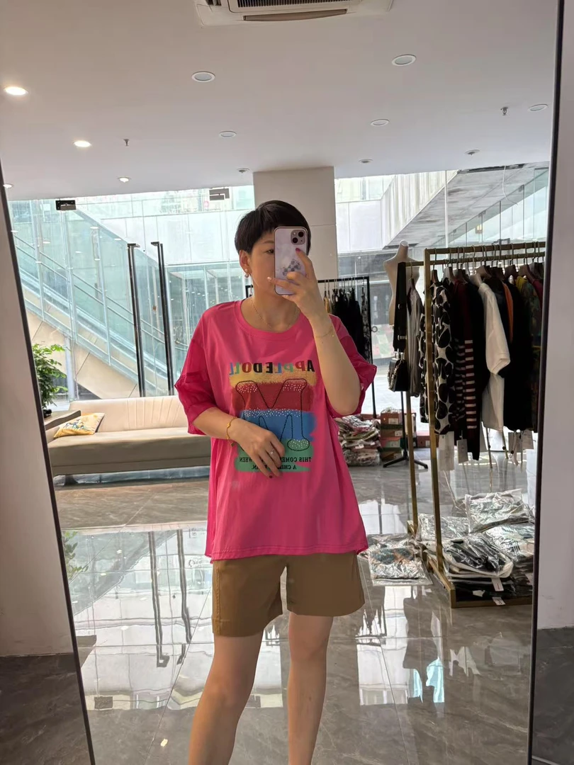 【丽丽家】夏季休闲欧货大版M亮钻显瘦短袖5265