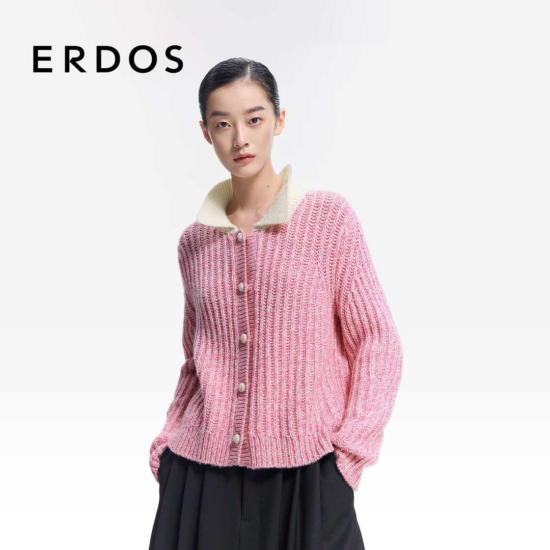 ERDOS 芭比粉混色花纱罗纹肌理女开衫【恋恋花屋】2026年早春新品