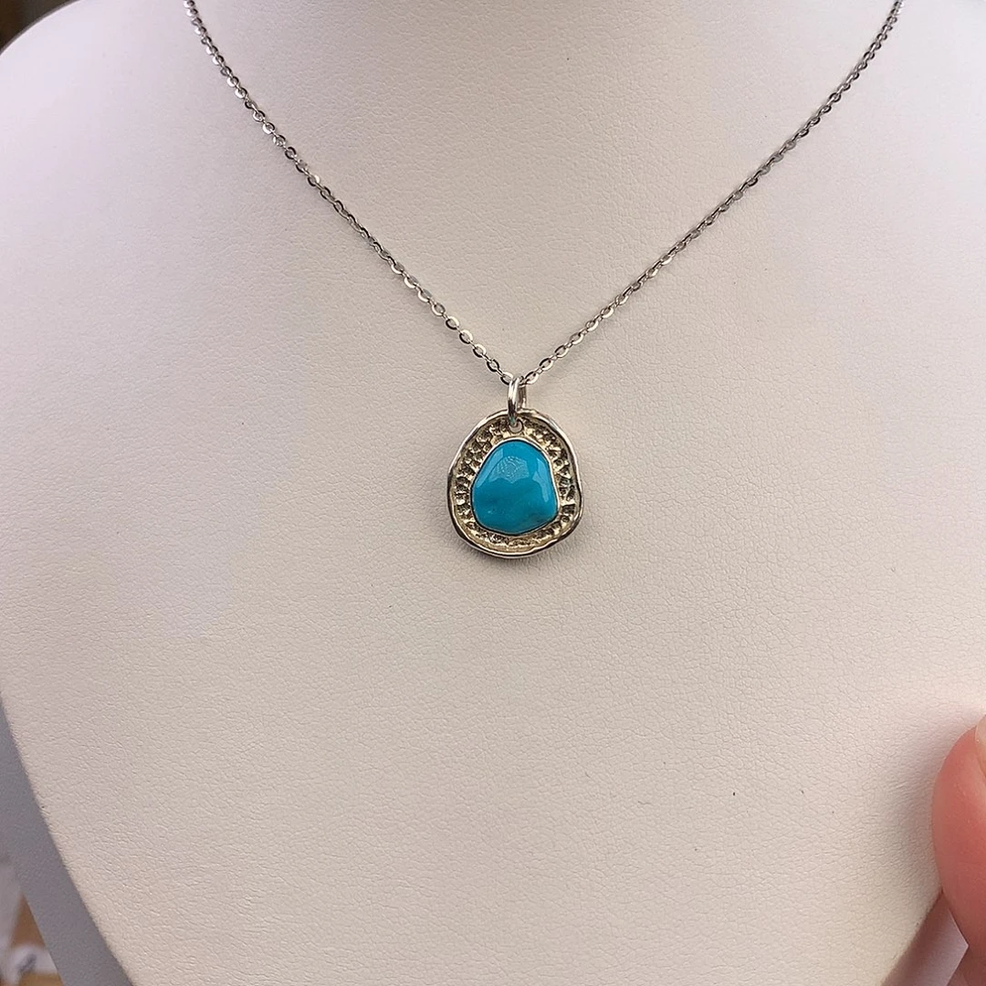 绿松石银S925镶嵌吊坠(不含链)