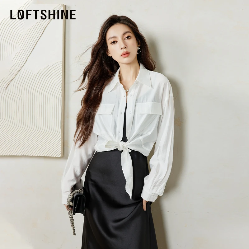 【黄蓉推荐】LOFTSHINE珞色衬衫设计感系带高腰简约衬衣14310023