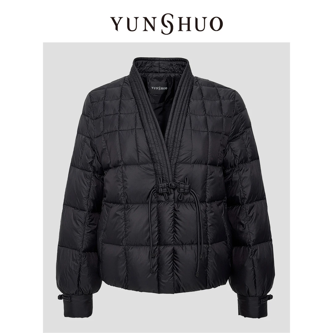 YUNSHUO允硕冬季时尚百搭新中式V领宽松百搭简约气质羽绒服815139
