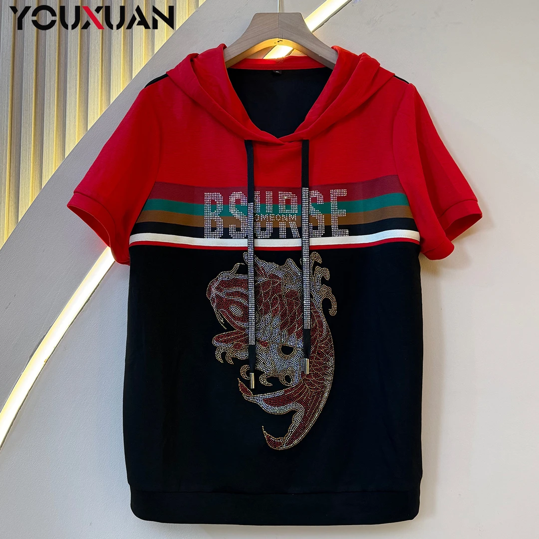 【大鲤鱼】百搭韩版上衣时尚休闲宽松短袖连帽潮流女士卫衣39080-1