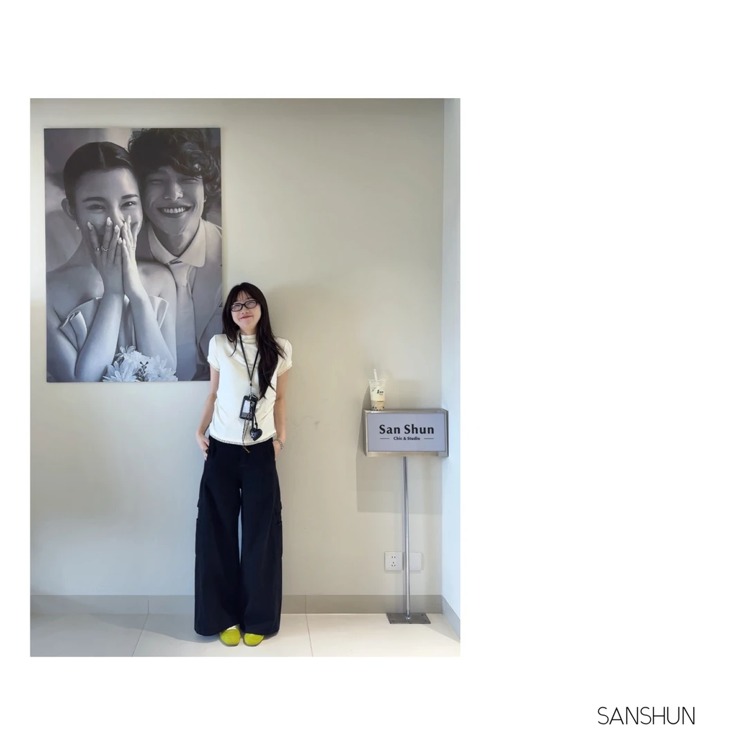 Sanshun－(口袋软牛)－秋季显瘦高腰直筒时尚宽松水洗软牛仔裤