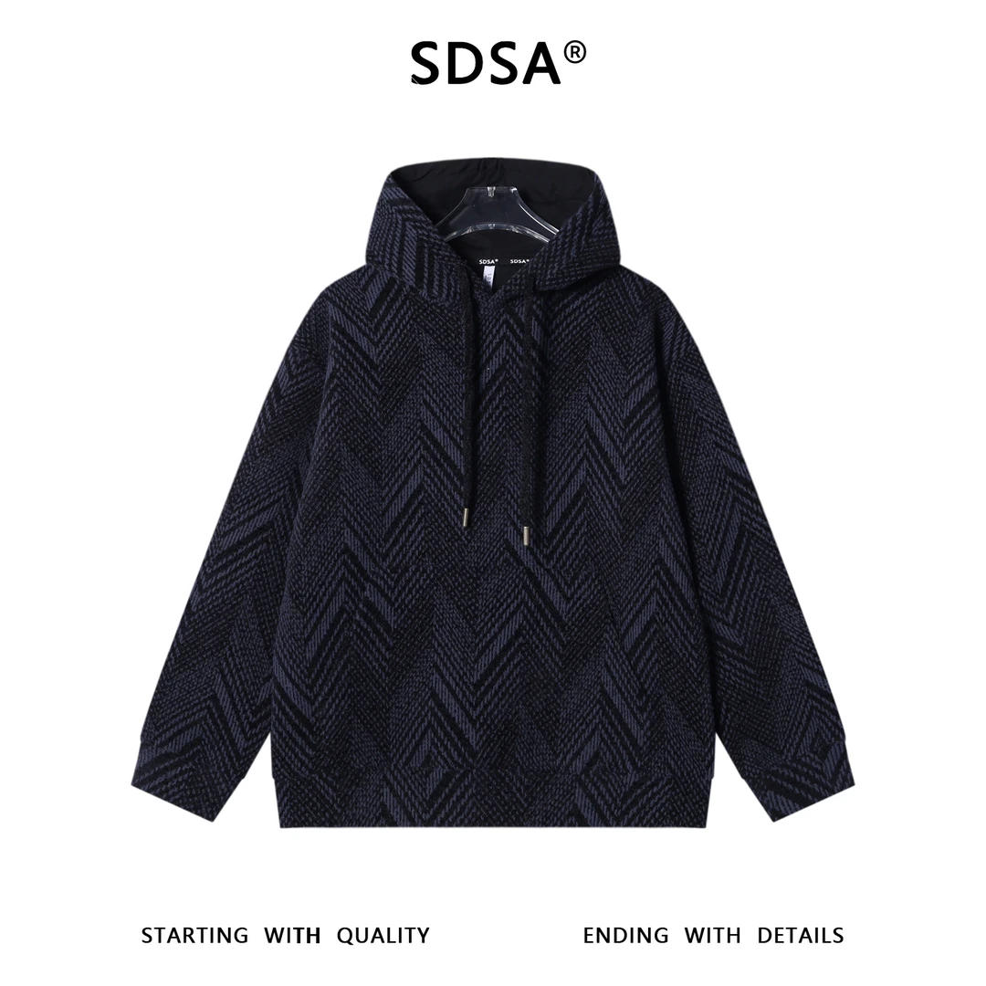 SDSA男士秋冬新款痞帅男装韩版撞色线条抽绳连帽卫衣简约宽松上衣