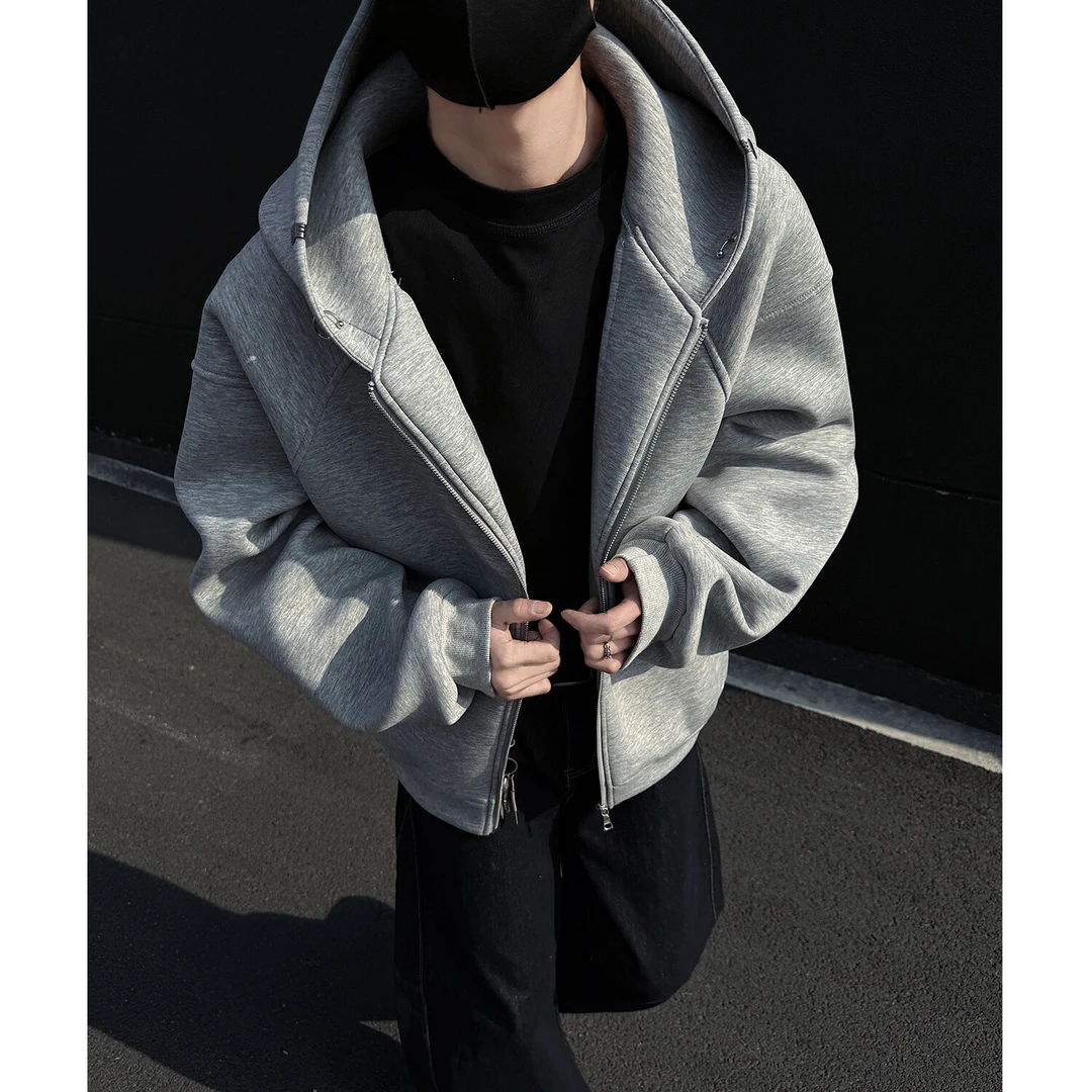 600g重磅解构太空棉开衫卫衣男春秋潮牌美式街头cleanfit外套痞帅