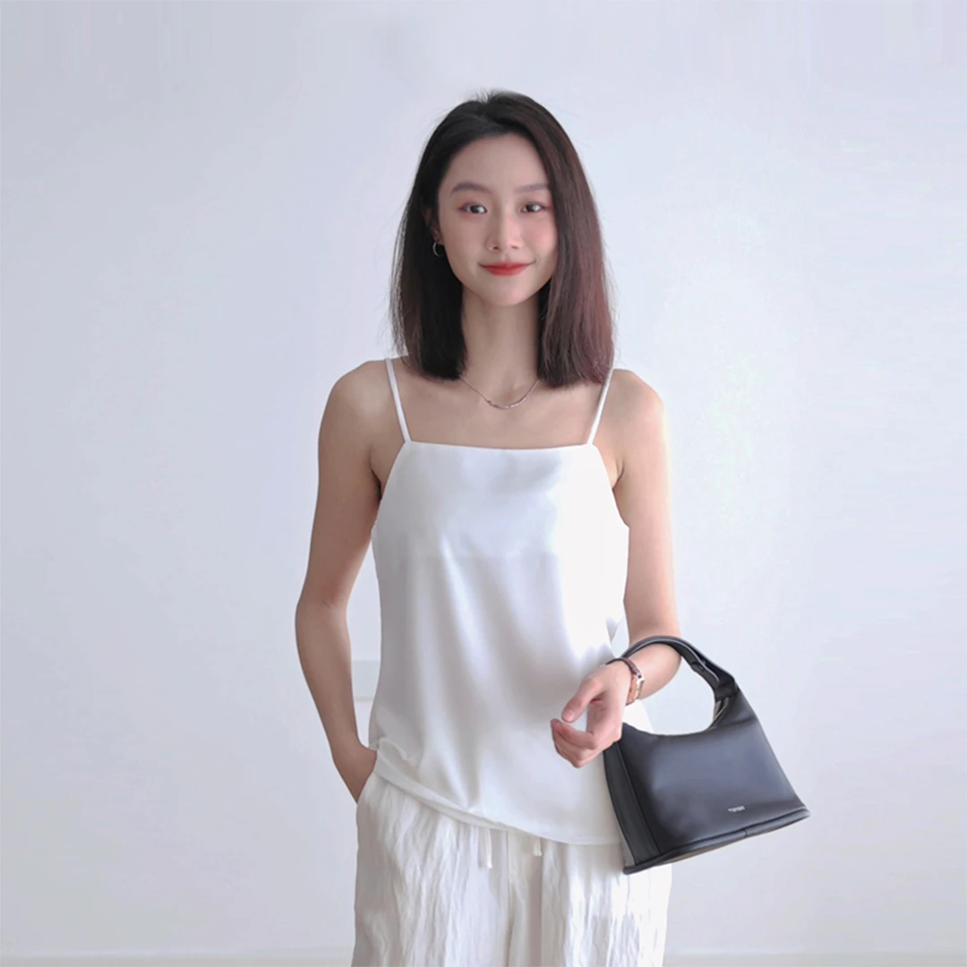 春款仿真丝醋酸缎面吊带女一字领细肩带美背内搭外穿雪纺打底上衣