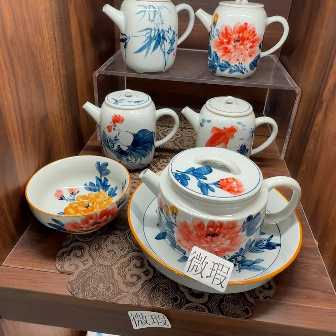 釉下手绘茶具微瑕