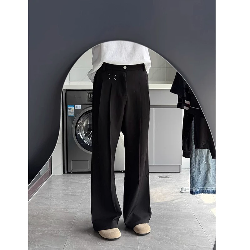 黑色马吉拉冰丝西裤男款夏季高级感垂感西装裤韩版潮流休闲裤子