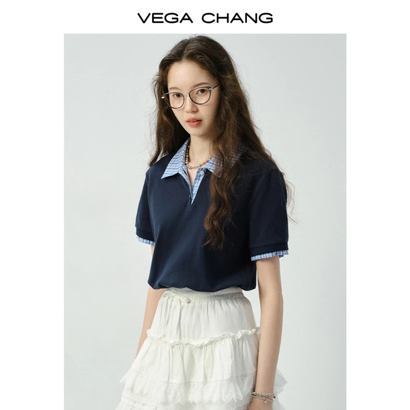 VEGA CHANG短袖t恤女2026新款夏季气质减龄假两件休闲上衣0460LW