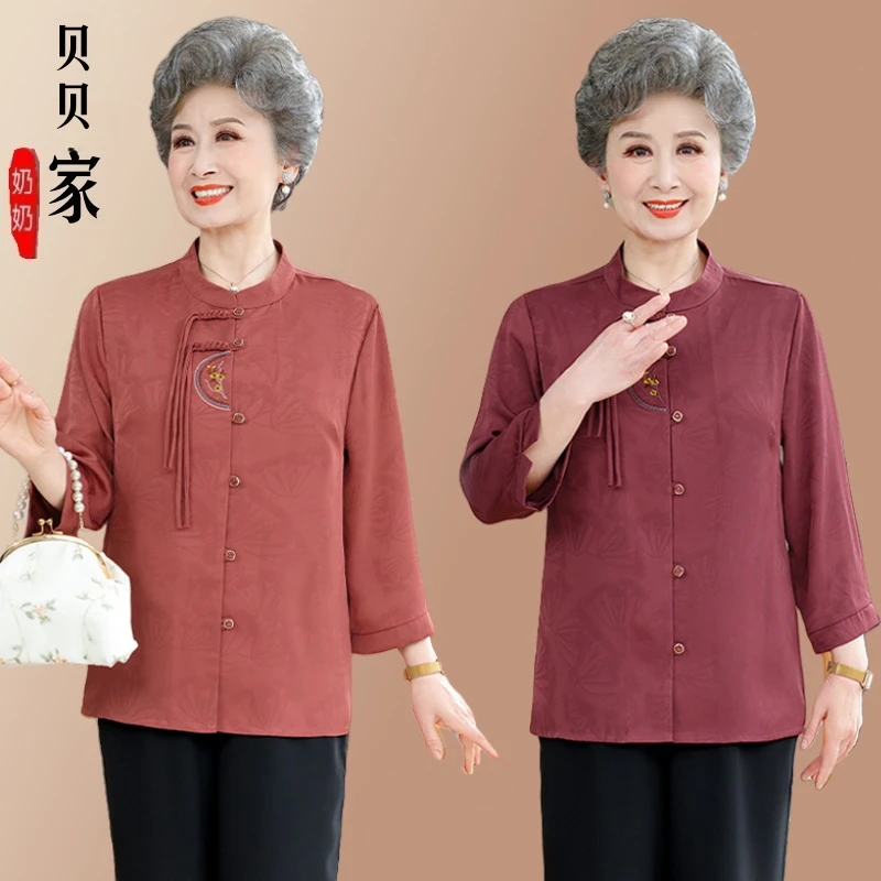 老太太夏装夏季中老年人衬衫奶奶上衣6070妈妈衣服七分衬衣衣服女