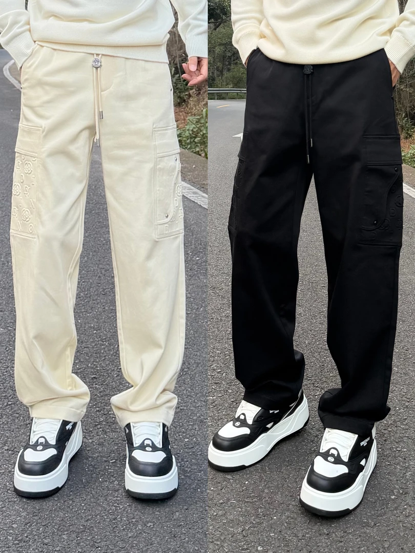 《国际行》2025秋冬男士美式字母直筒休闲百搭纯色加厚微宽松工装裤