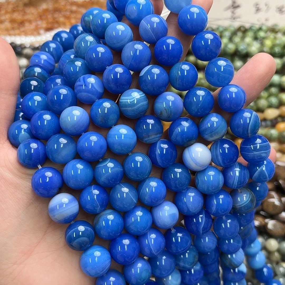 玛瑙/玉髓未镶嵌珠宝半成品卡14蓝玛圆珠一条