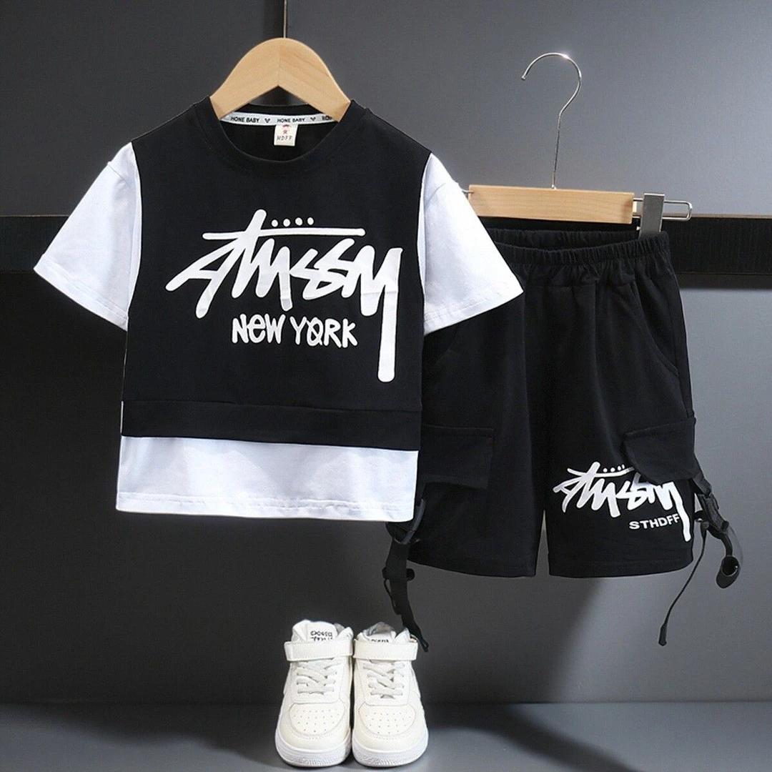 童装男童痞帅夏装短袖短裤套装儿童嘻哈潮服2025新款男孩帅气套装