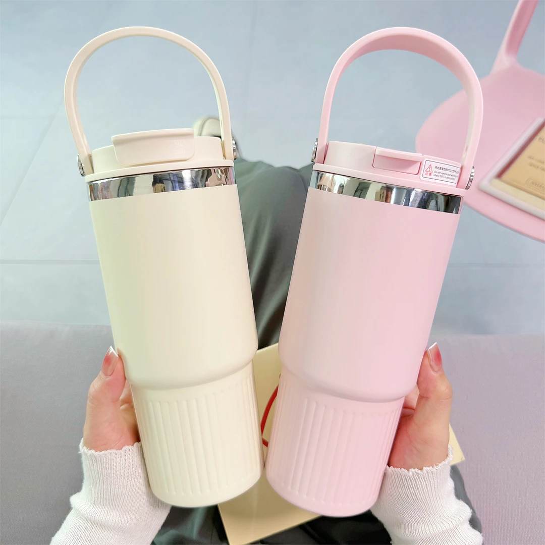 简约双饮保温杯女生高颜值办公室咖啡杯子男士带茶隔泡茶吸管水杯